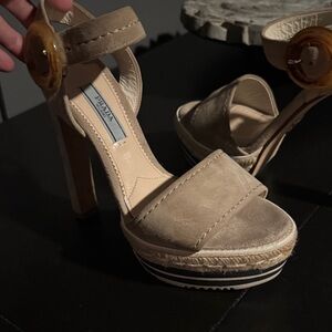 Prada Beige Platform Heels with Strap
